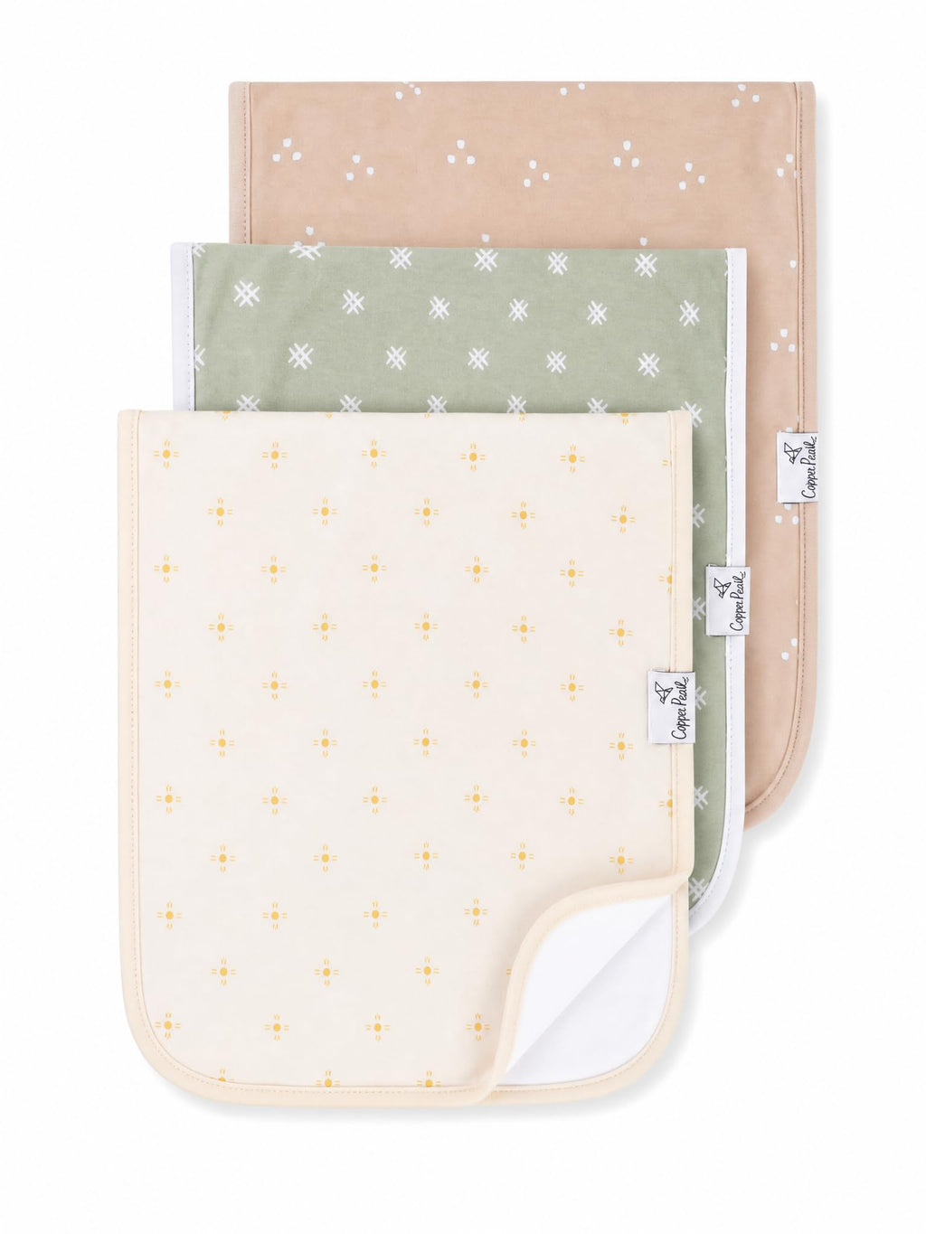 Copper Pearl Premium Baby Burp Cloths - 3-Pack Large Cotton Burp Cloths, Extra Soft Spit Up Rags with 3 Absorbent Layers, Perfect for Baby Boy and Baby Girl Gifts (21" x 10" Size, Santa Fe Set)