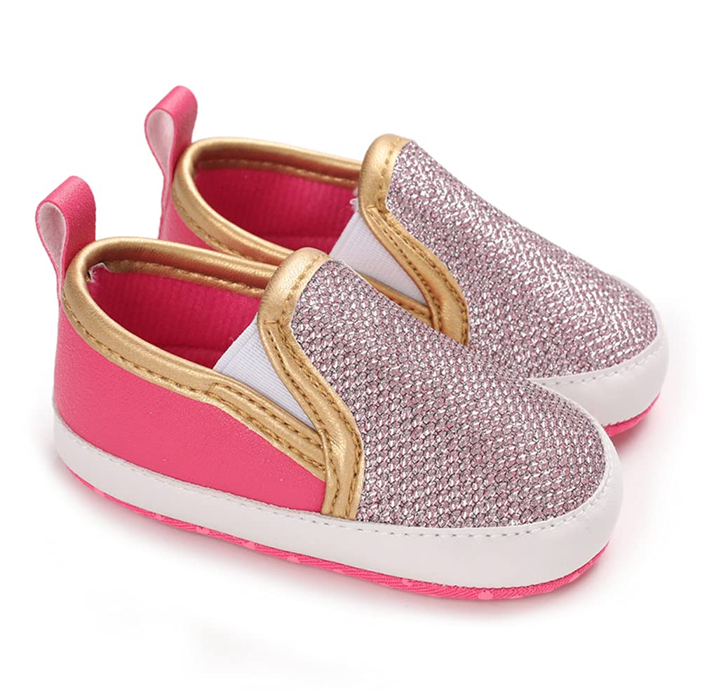 LONSOEN Baby Fashion Dress Loafer Infant Boys Girls First Walking Moccasin Crib Shoes,BAY218 Rose 6-12 Months