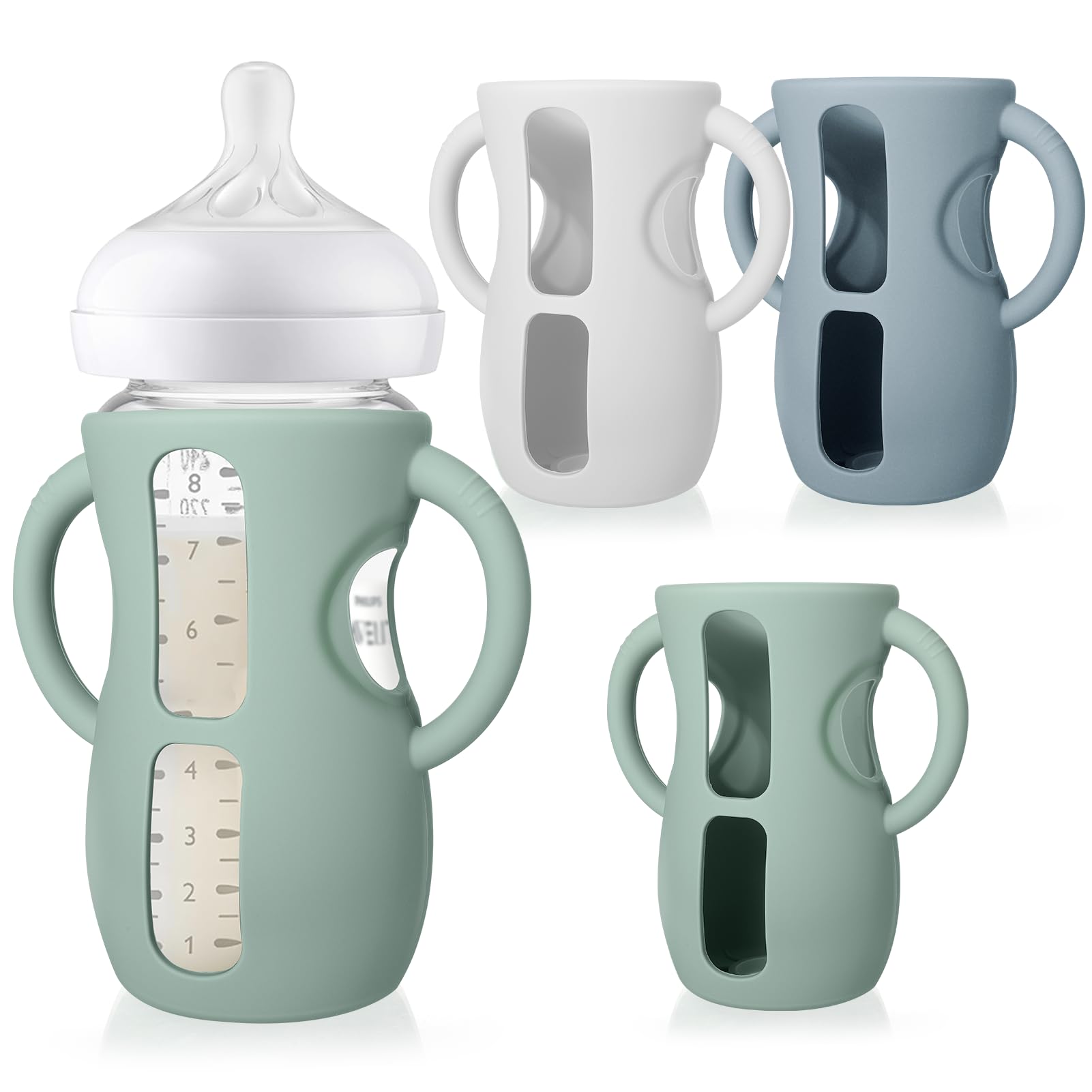 Juome Silicone Sleeves with Handles for Avent Natural Glass Baby Bottle 8oz