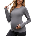 GINKANA Maternity Long Sleeve Shirts Yoga Tshirt Soft Stretchy Crewneck Casual Pregnancy Basic Tops with Thumbholes,Dark Gray,L