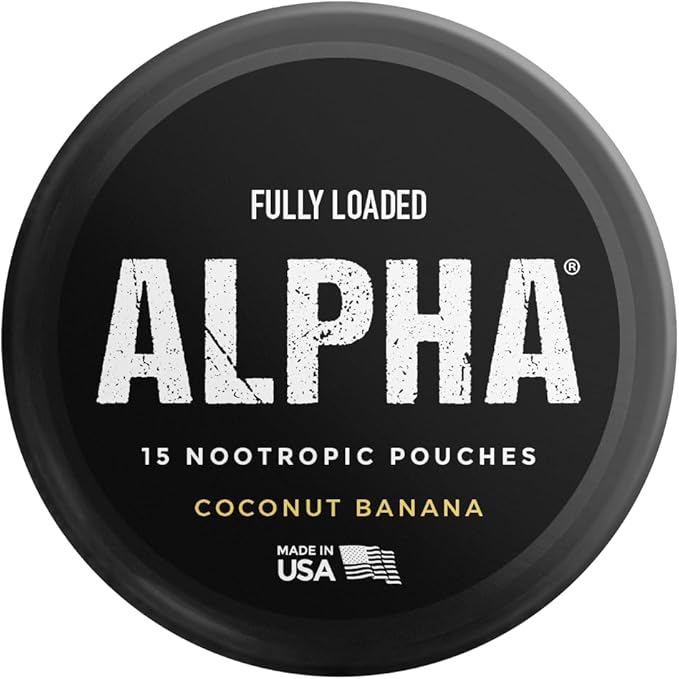 Fully Loaded Alpha Nootropic Pouches (Coconut Banana) - 5 Cans - 15 Pouches per can - Effective Nootropic Delivery, Nic Pouch Replacement - Faster Absorption, Alpha GPC, L-Tyrosine, GABA
