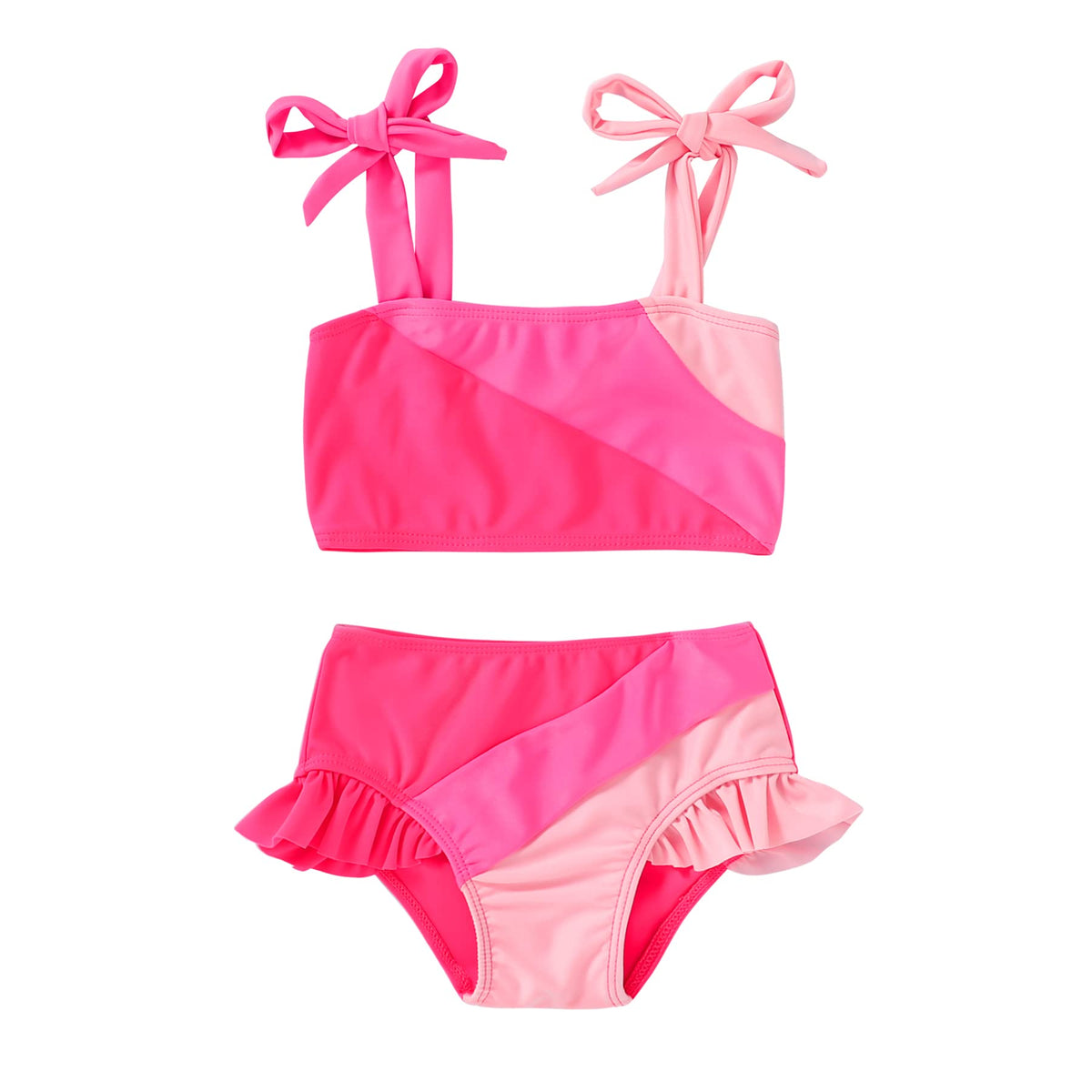 YOUNGER TREE Toddler Girls Two Pieces Swimsuit Color Block Stripe Swimwear Summer Beach Bathing Suit (Pink 6-7T)