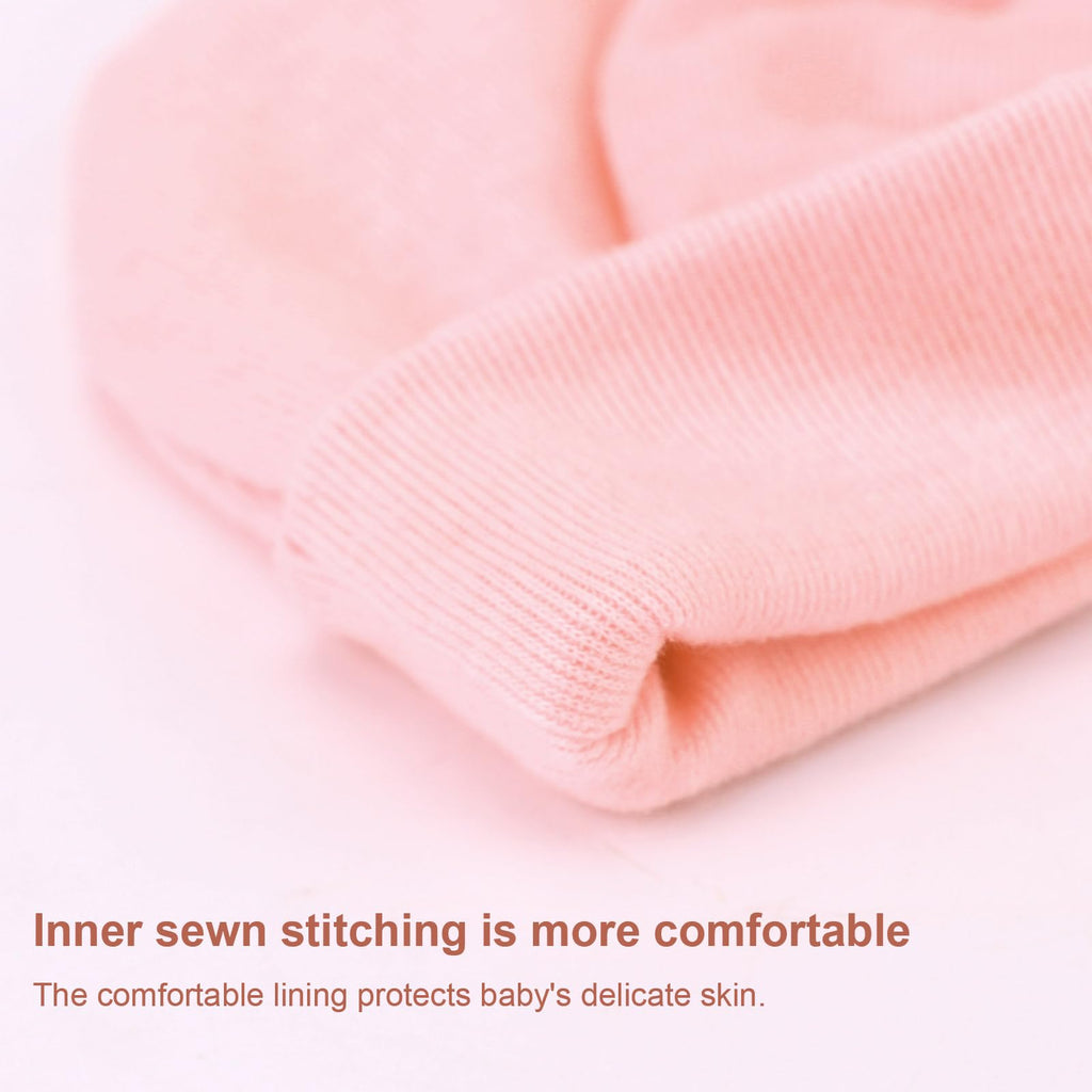 BQUBO Newborn Baby Girls Hats Mittens Set Hospital Hat Beanie Infant Bow Hats Baby Cotton Gloves No Scratch Mittens for 0-6 Months