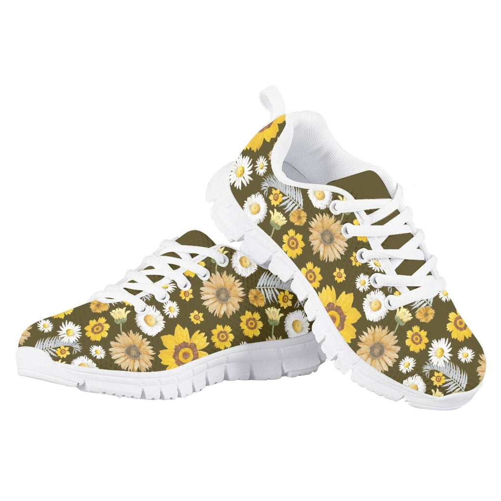 MARSVOVO Boy Girl Sneakers Lightweight Breathable Athletic Flexible Pre Walking Shoes for Boy Girl Classic Comfortable Resistant Sport Shoes Beautiful Turquoise Daisy Printing Size 12 US