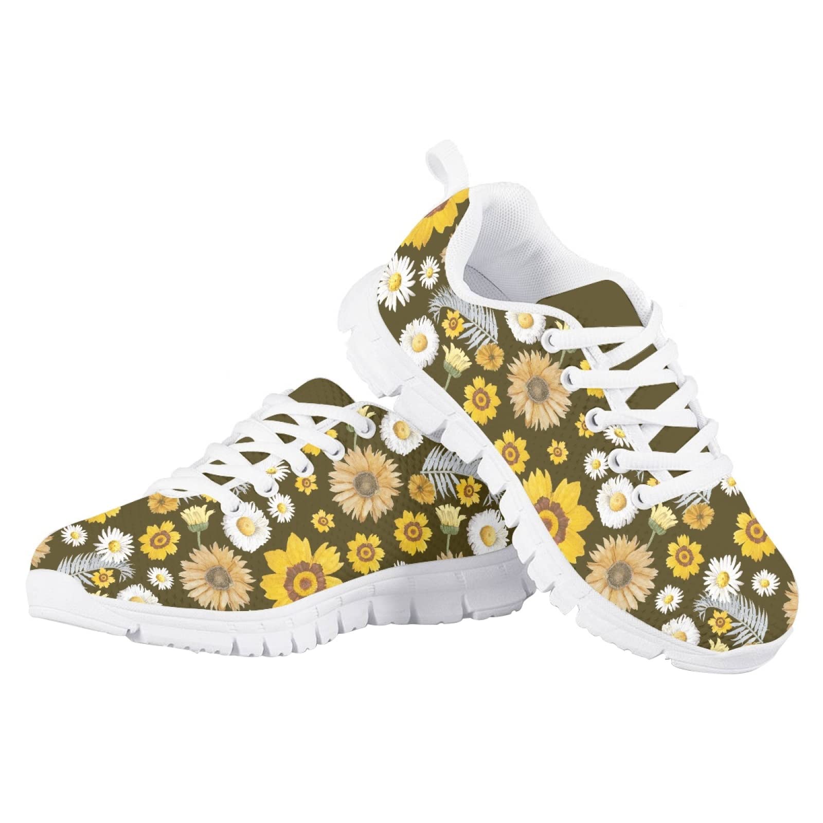 MARSVOVO Boy Girl Sneakers Lightweight Breathable Athletic Flexible Pre Walking Shoes for Boy Girl Classic Comfortable Resistant Sport Shoes Beautiful Turquoise Daisy Printing Size 12 US