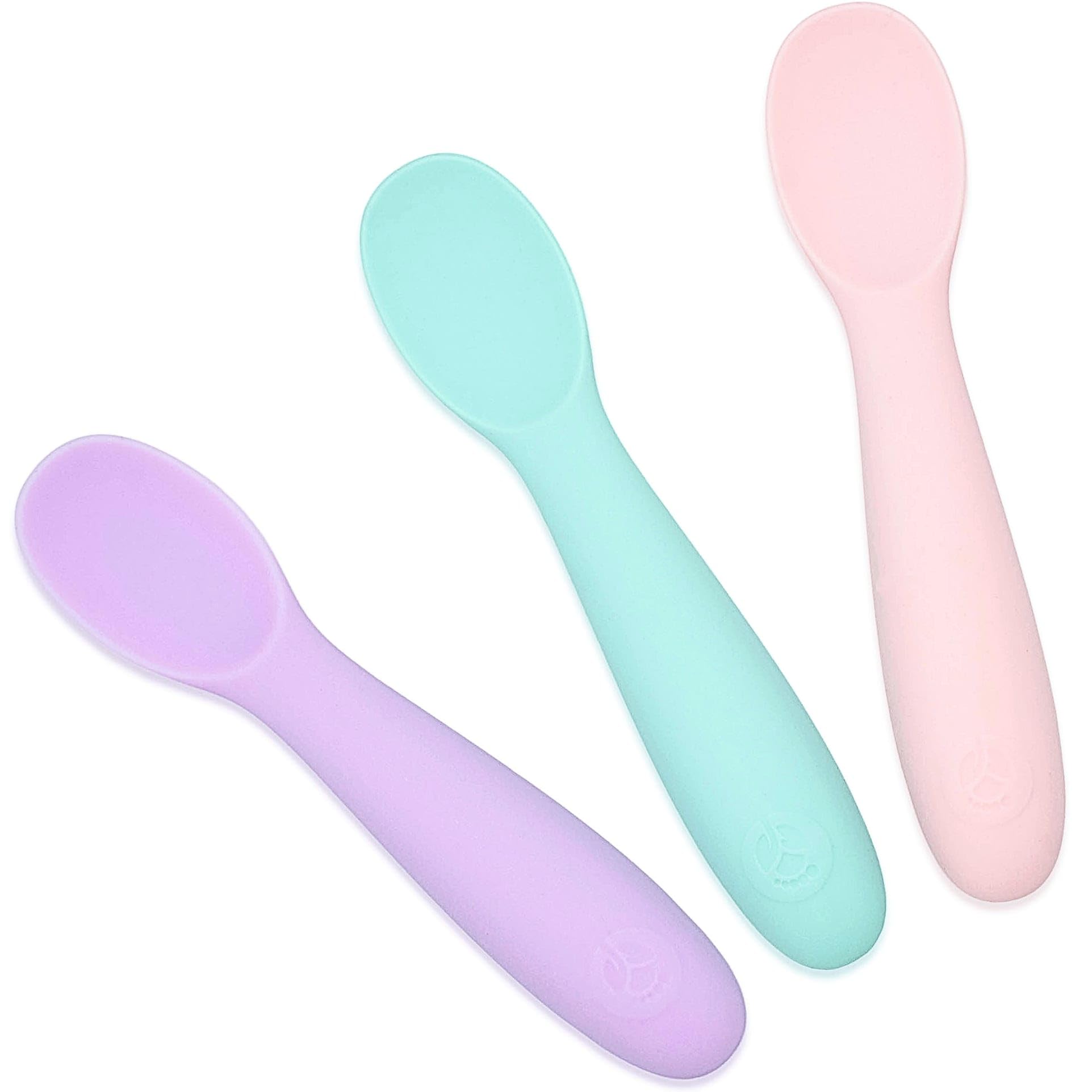 WeeSprout Baby Spoons for Self Feeding 6 Months +, Soft & Durable Silicone Utensils for Sensitive Gums & Teeth, Easy Grip Handles & Shorter Length for Little Hands, 3 Pack + Carrying Case