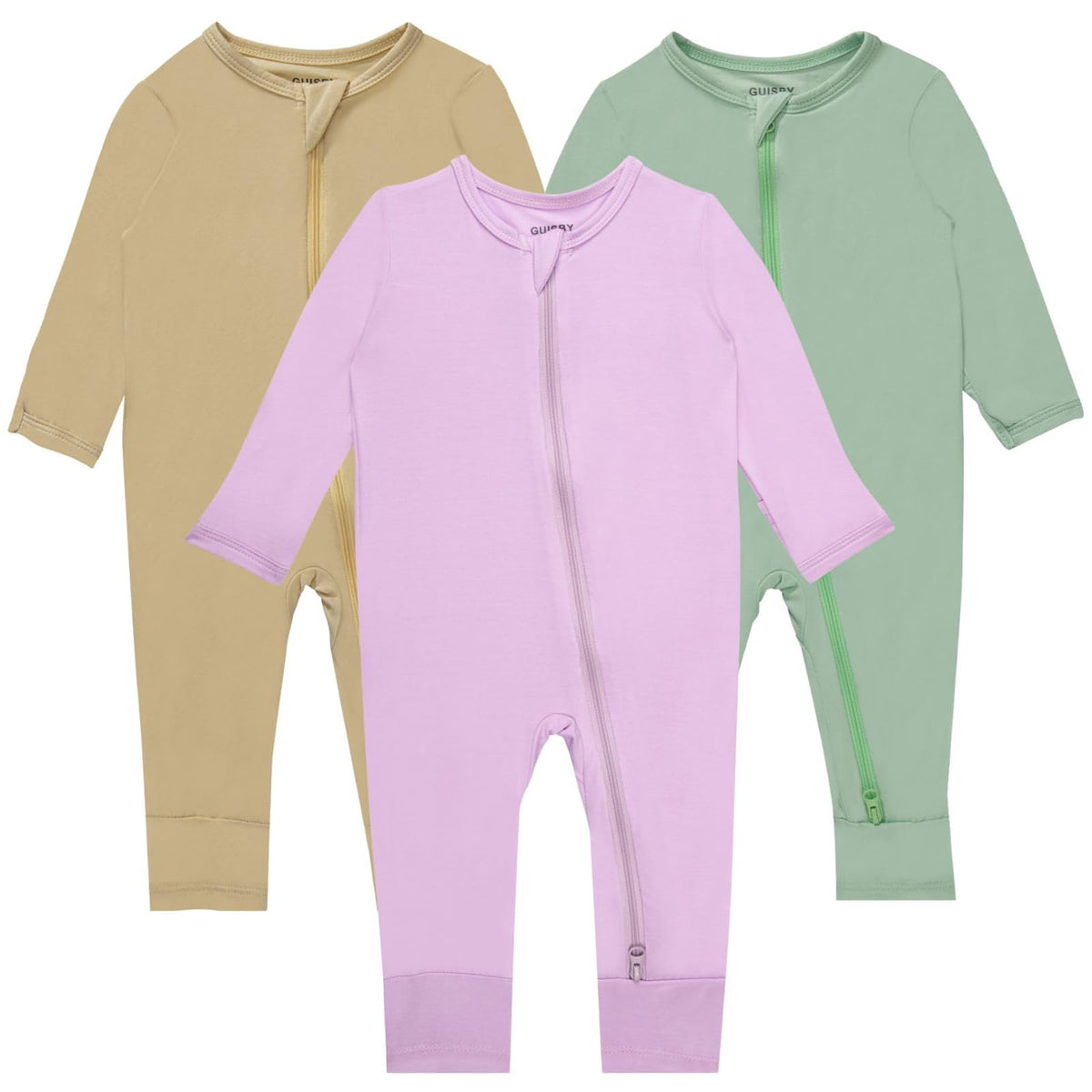 GUISBY Baby Rayon 2-Way Zip Footless Pajamas, 3-Pack, 12-18M