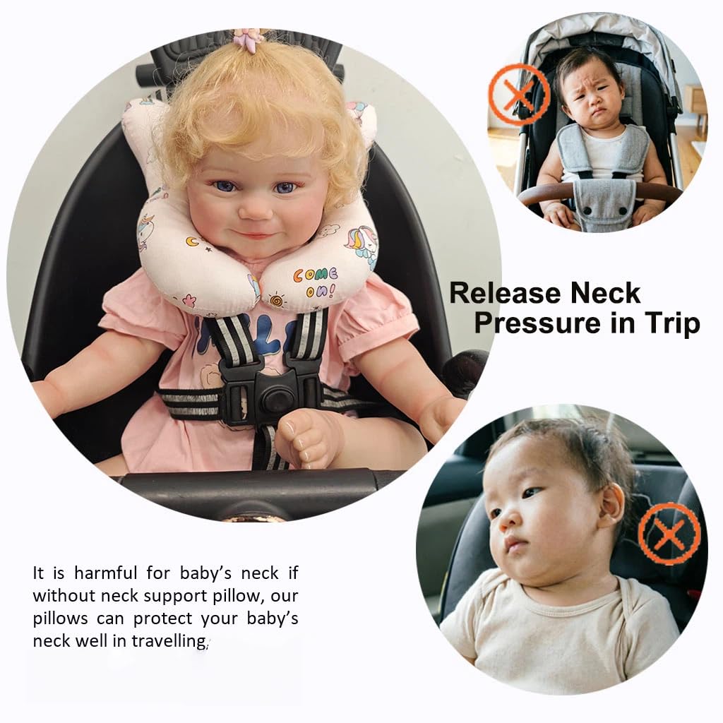 Wedfull Baby Neck Pillows, Comfortable Baby Travel Head Neck Support Pillow for Car Seat Stroller Pushchair, Soft PP Cotton Travel Pillow for 0-2 Years Old Toddler Infant Newborn, Rainbow
