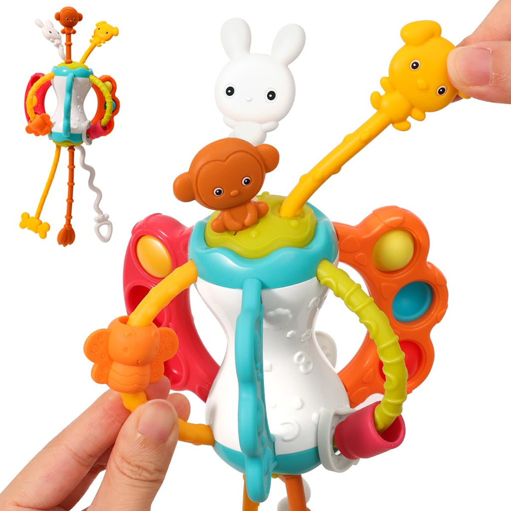 Baby Airplane Travel Toy for Toddlers 1-3, Silicone Pull String Sensory Toy