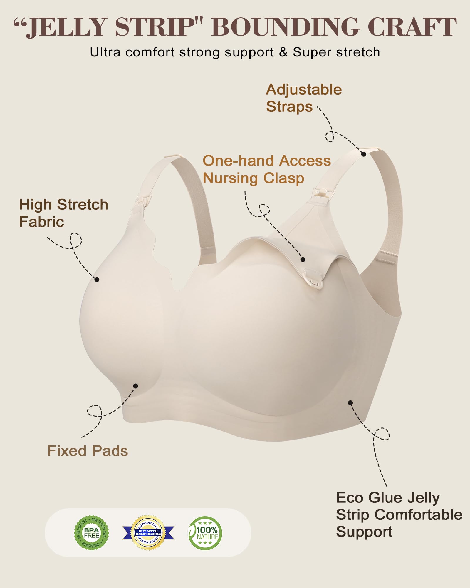 As Fairy Wireless Seamless Pumping Bra Hands Free Nursing Bra Wirefree Comfort Wearable Breast Pump Bra Regular Plus Size (Beige M Plus)