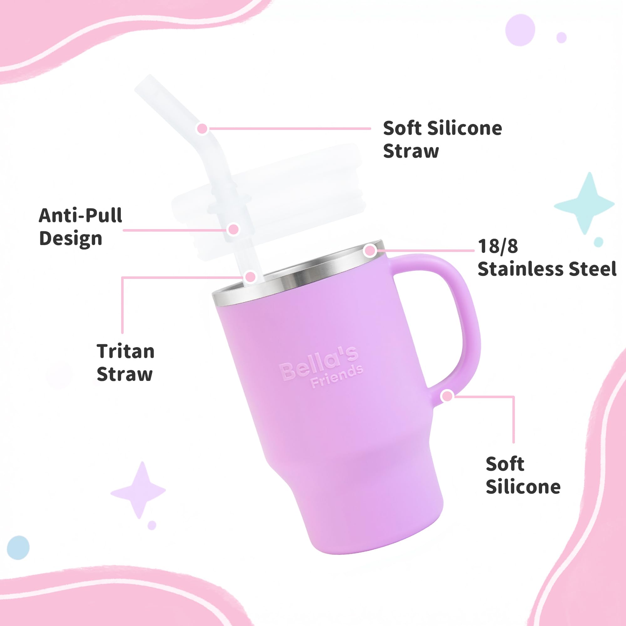 Sippy Cups for Toddlers 1-3, Spill-Proof 9oz Stainless Steel Toddler Tumbler with Handle, Leak‑Proof Baby Straw Cups, My First Tumbler, Birthday Gifts for 1 Year Old Girls Boys, BPA-Free, 2 Pack
