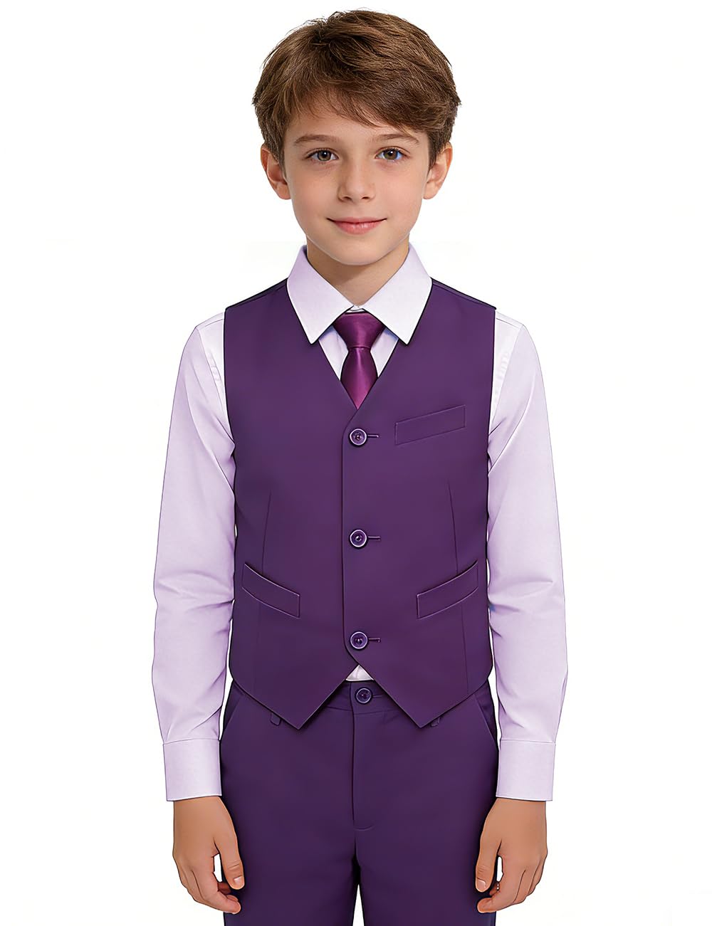 Boys Suit Set for Kids Formal Tuxedo Suits for Wedding, Purple, 3T