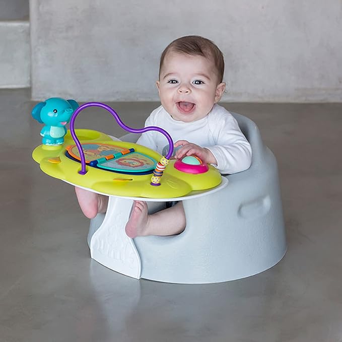 Bumbo Baby Floor Seat, Portable Infant Sit Up Activity & Eating Chair with Tray Accessory, Powder Blue - Feeding and Sitting Lounger for Babies and Infants Ages 3 to 12 Months