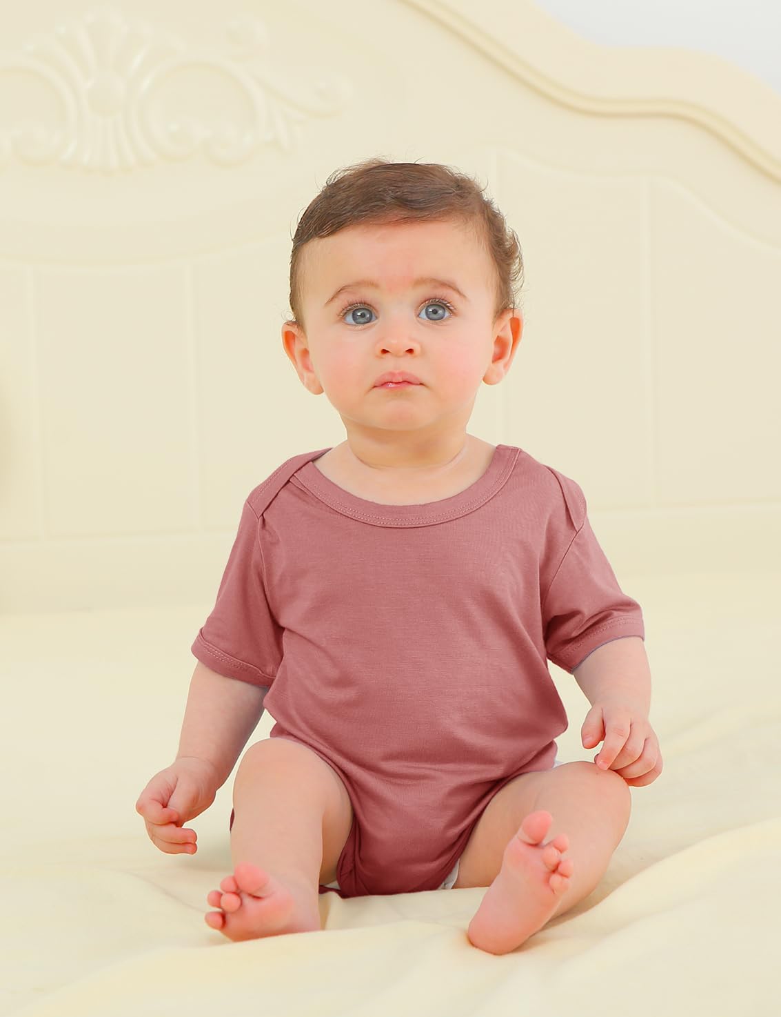 Jimonda Baby Bodysuits Rayon from Bamboo Short Sleeve Baby Boys Girls Rompers Soft Outfits Newborn Clothes (Sakura pollen&Rosered,18-24 Months)
