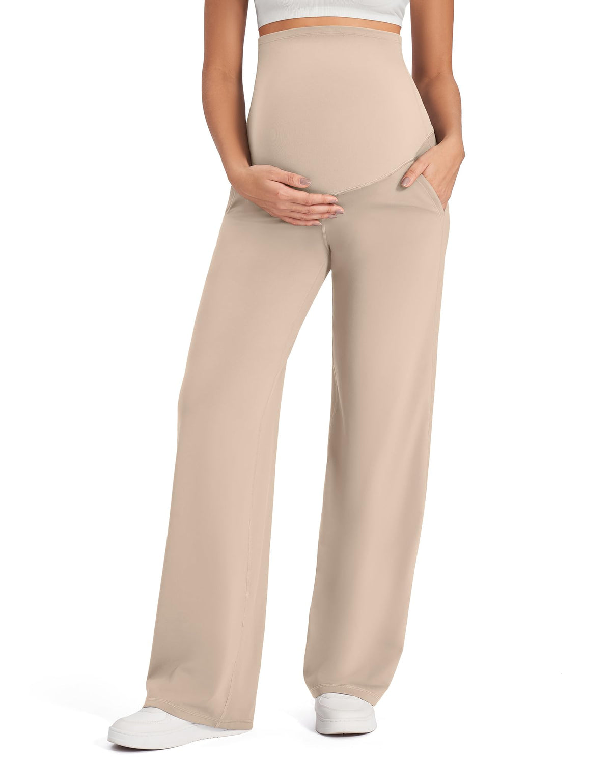 G4Free Maternity Dress Pants Pregnancy Workout Wide Leg,Dark Navy,M,Regular