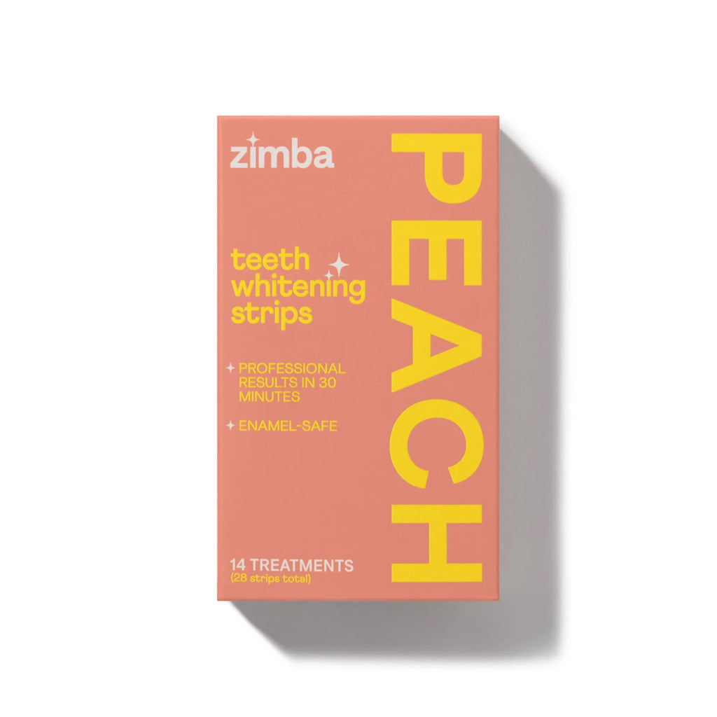 Zimba Teeth Whitening Strips Vegan Whitening Strip Enamel Safe Teeth Whitening Hydrogen Peroxide Teeth Whitener for Coffee, Wine, and Other Stains, 28 Strips (14 Day Treatment), Peach