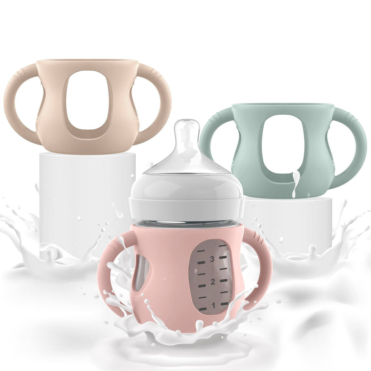 3-Pack Silicone Sleeves with Handles for Philips Avent 8 oz Glass Bottles