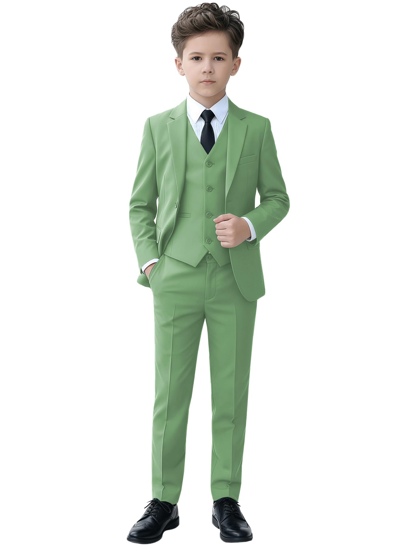YuanLu Kids Tuxedo Sage Green Boys Slim Fit Outfit Toddler Suit Size 5T