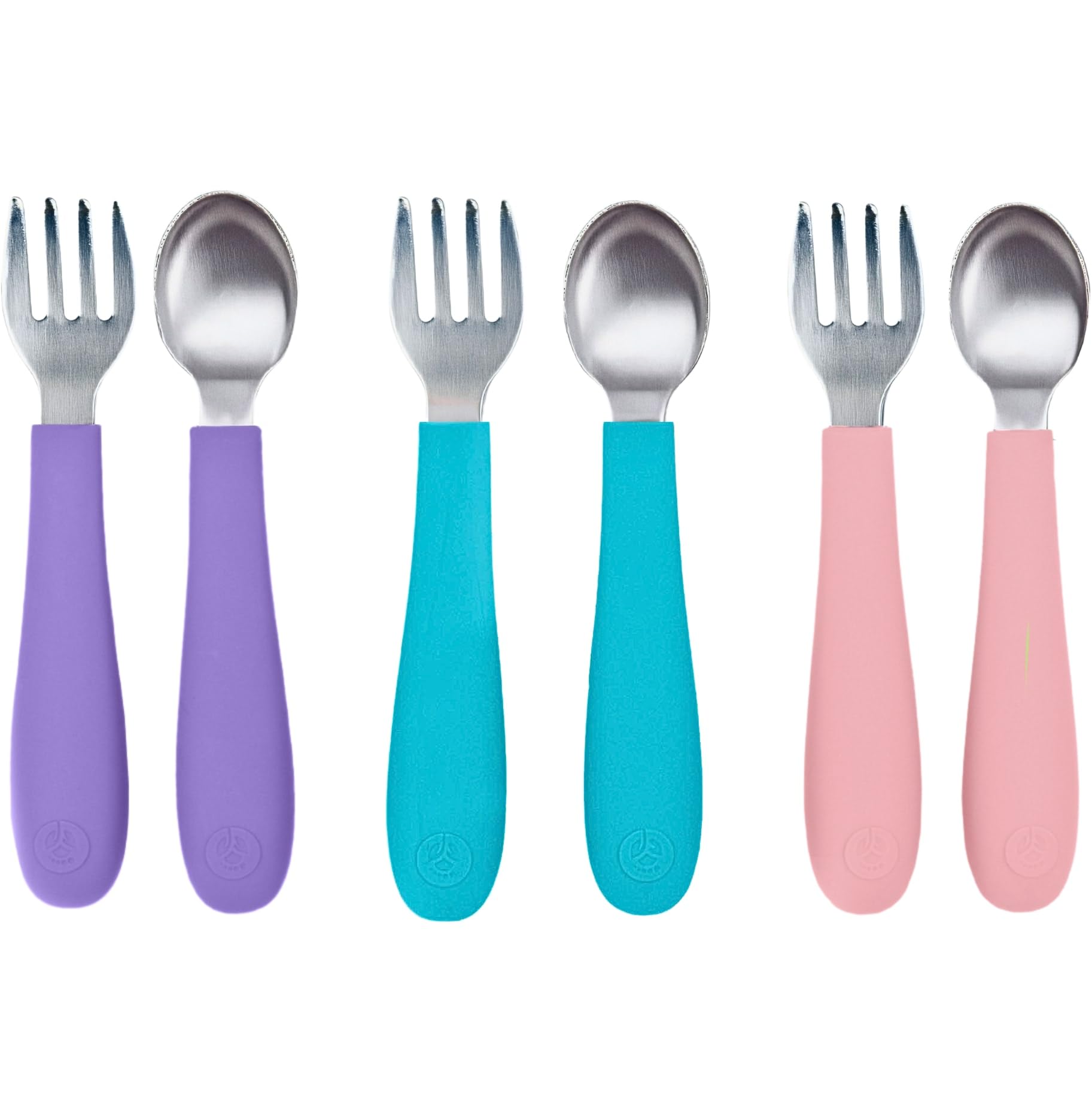 WeeSprout Toddler Utensils, 3 Forks & 3 Spoons, 18/8 Stainless Steel & Food Grade Silicone, Thick Easy-Grip Handles, Perfect Length For New Self Feeders, Gentle On Gums & Teeth, Dishwasher Safe