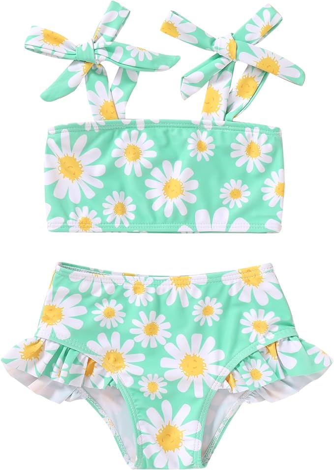 YOUNGER TREE Toddler Girls Two Pieces Swimsuit Color Block Stripe Swimwear Summer Beach Bathing Suit 18M-5T