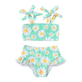 YOUNGER TREE Toddler Girls Two Pieces Swimsuit Color Block Stripe Swimwear Summer Beach Bathing Suit 18M-5T（Green#Daisy 3-4T）
