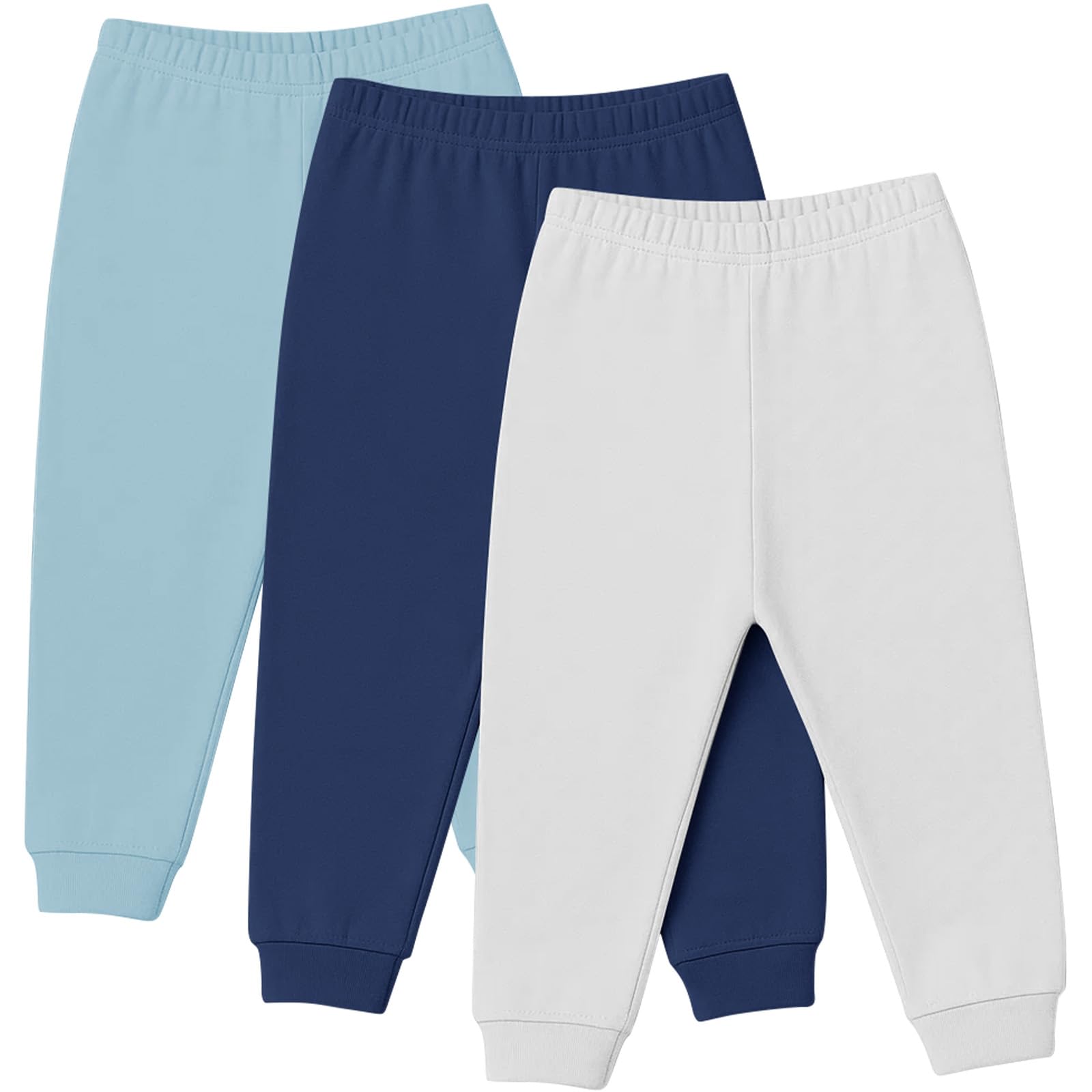 littogoose Baby Jogger Pants with Elastic Cuffs – Stay-On Lightweight Toddler Joggers, Soft & Stretchy Baby Pants, 3-Pack