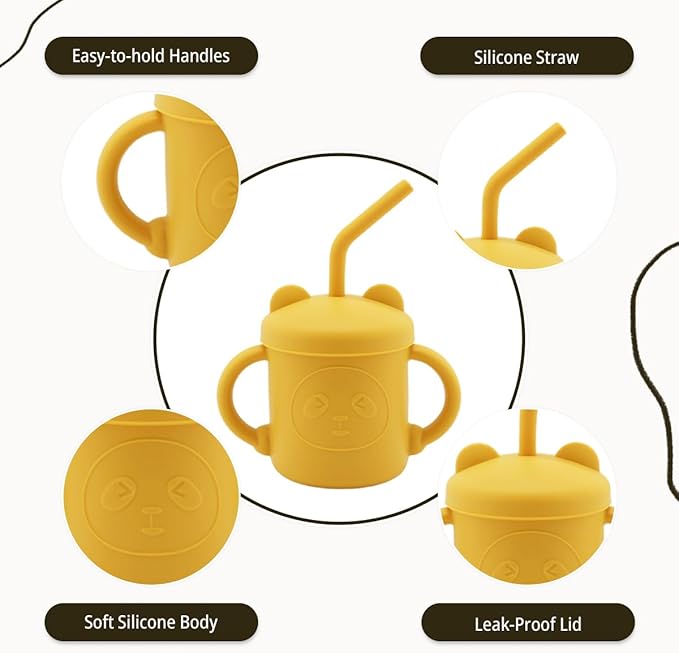 JEVASO Silicone Baby Feeding Set, Baby Led Weaning Supplies, Baby Self Feeding Essentials Suction Bowl Divided Plate Baby Bibs Spoons Forks Sippy Cup Teether, Toddler Eating Utensils for 6+ Months