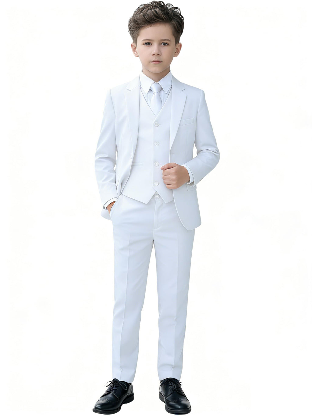 YuanLu Toddler White Tuxedo Boys Slim Fit Communion Outfit Kid Suit Size 2T
