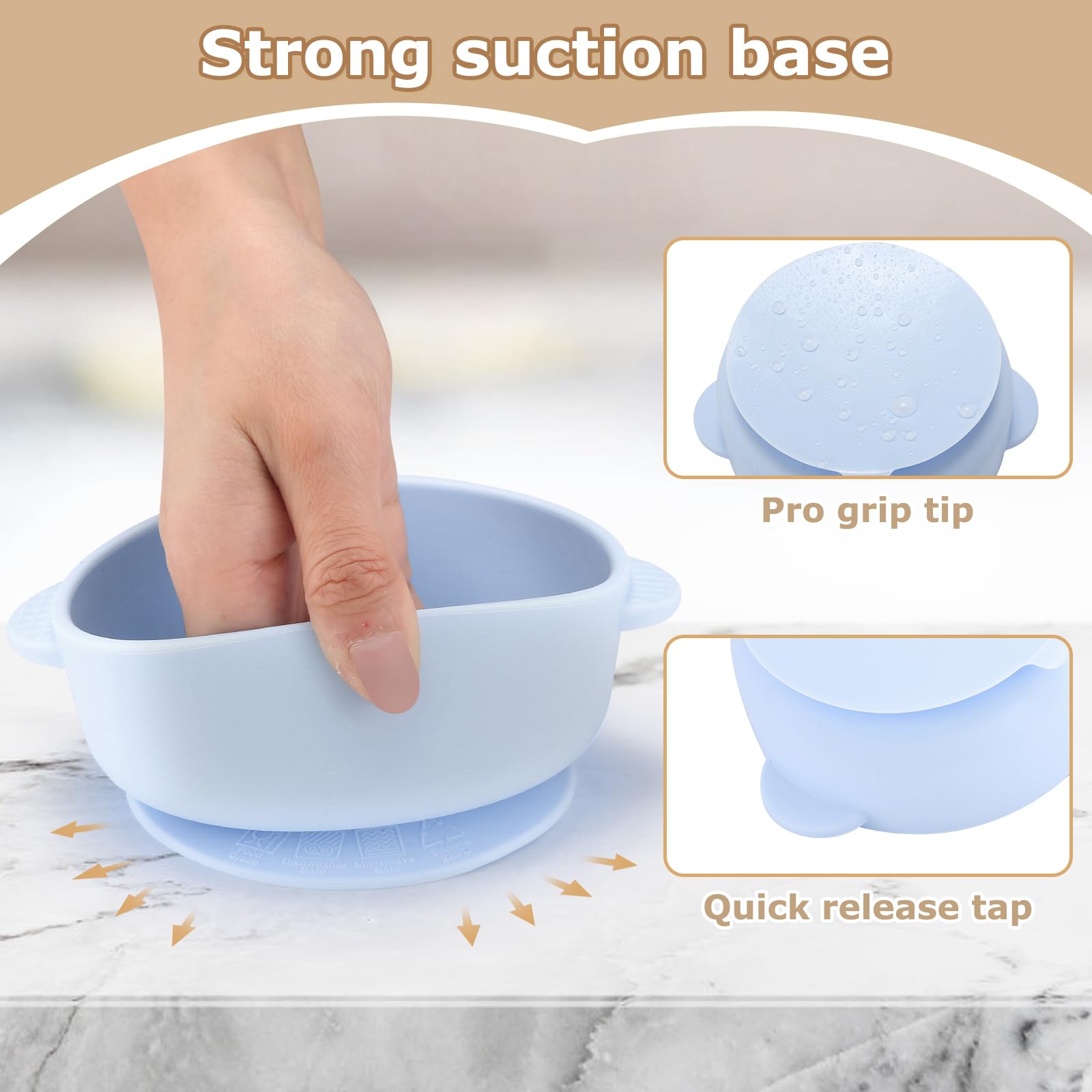 Wesketch 2 Pack Stainless Steel Baby Bowls with Removable Non-Slip Silicone Suction Shell, Anti Scald Food Container for Baby Food Feeding-Skyblue & Cream
