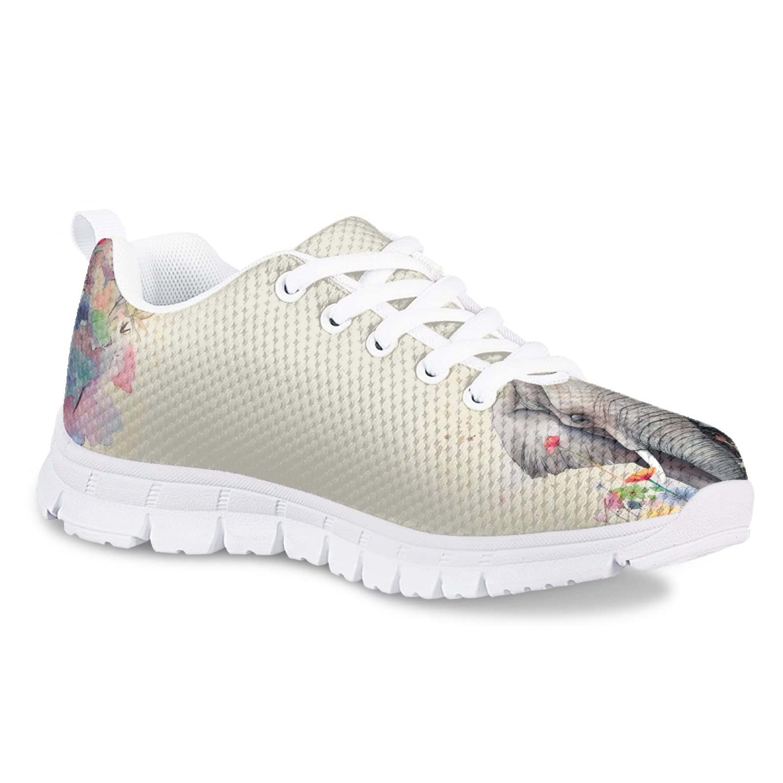 MARSVOVO Kids Slip On Sneakers Flexible Lace-up Lightweight Breathable Athletic Girl Running Shoes Comfortable Resistant Fashion Casual Pre Walking Shoes for Boy Girl Elephant Design Size 11.5 US