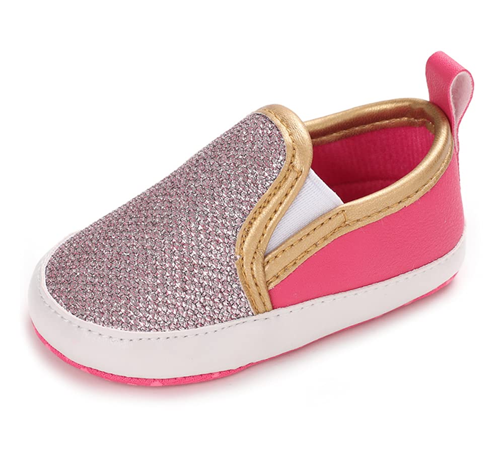 LONSOEN Baby Fashion Dress Loafer Infant Boys Girls First Walking Moccasin Crib Shoes,BAY218 Rose 6-12 Months