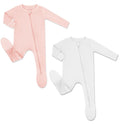 HAPIU Rayon from Bamboo Baby Footed Pajamas, 2 Way Premium Zipper, Footie for Baby Boy Girls, Newborn-24 Months, 2-Pack, Blush&Cloud, 12-18M