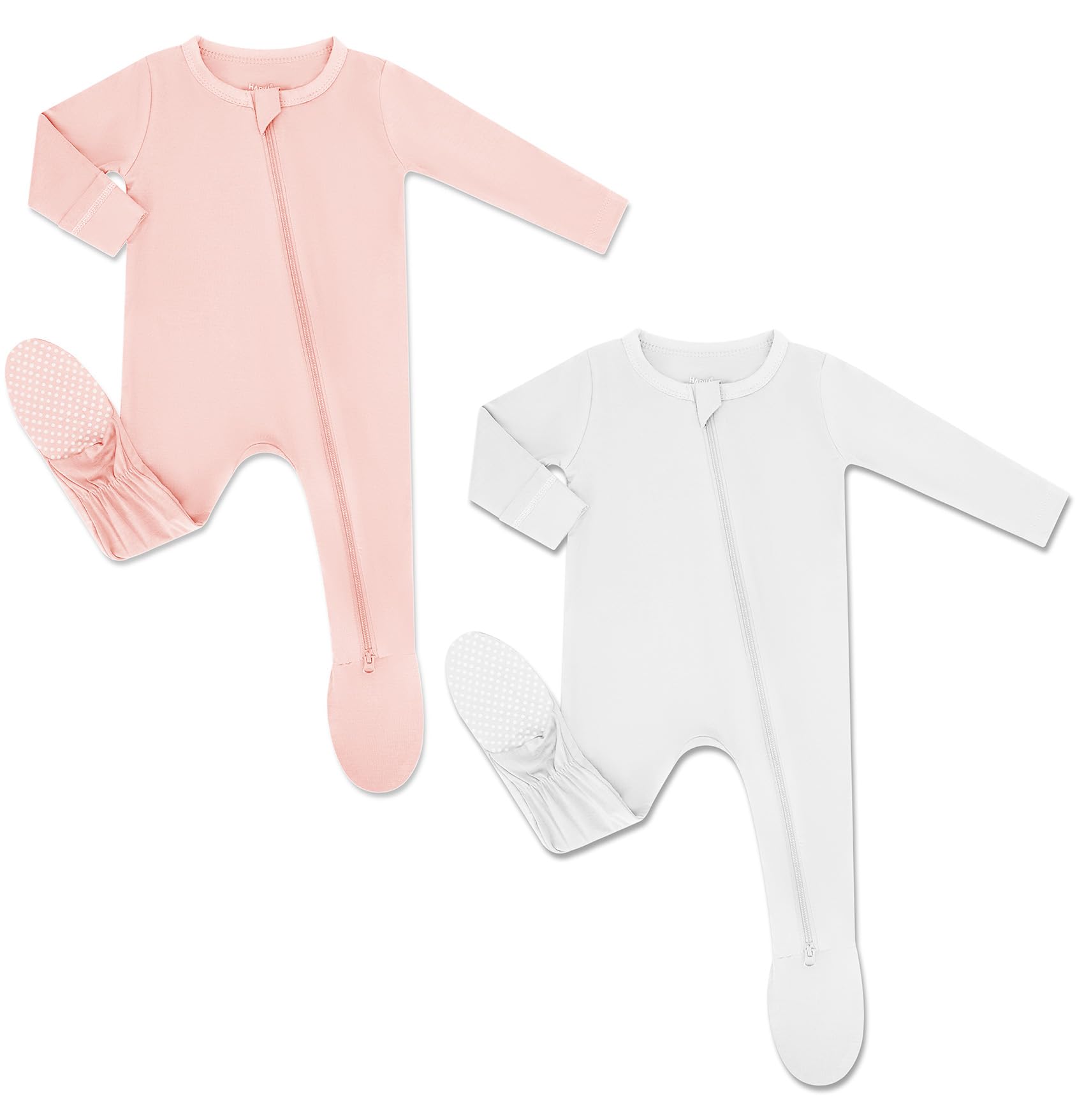 HAPIU Rayon from Bamboo Baby Footed Pajamas, 2 Way Premium Zipper, Footie for Baby Boy Girls, Newborn-24 Months, 2-Pack, Blush&Cloud, 12-18M