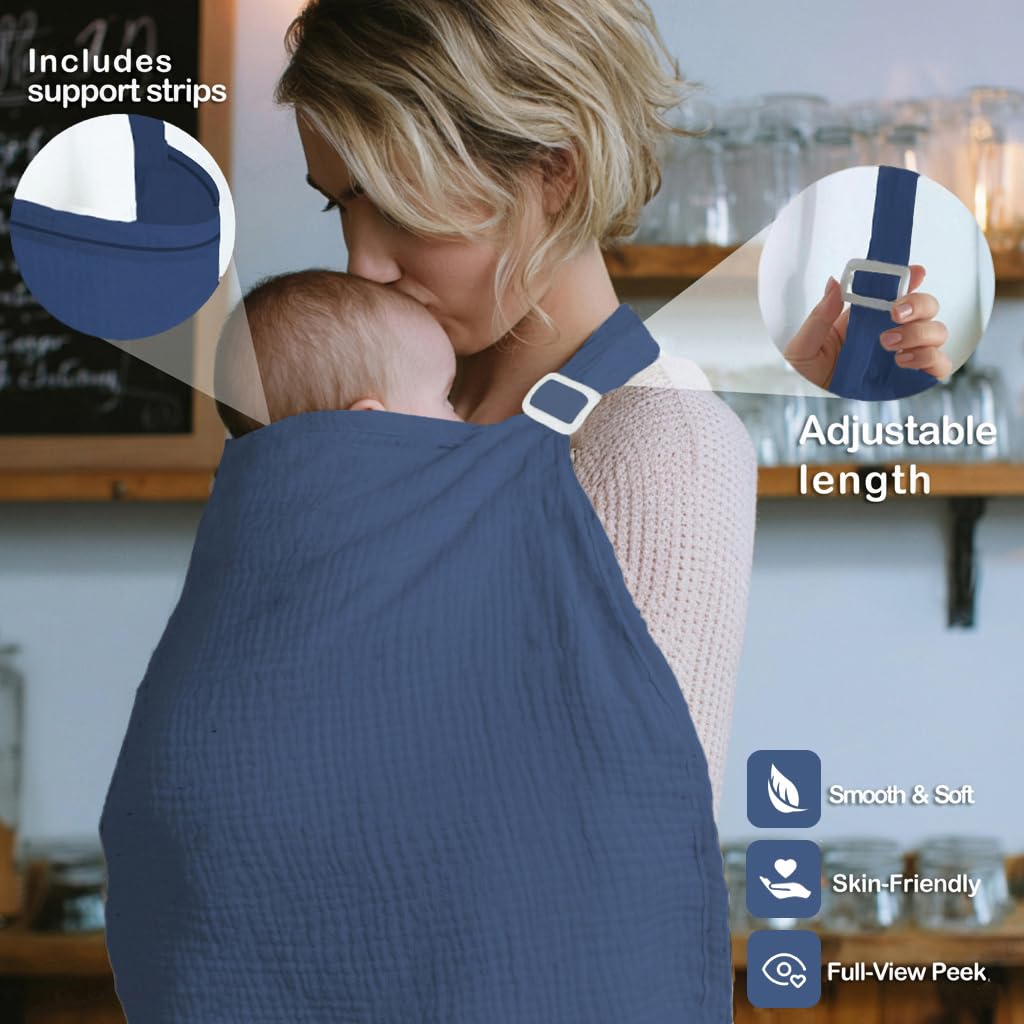 MUGVELL Muslin Nursing Covers for Breastfeeding, Navy Blue