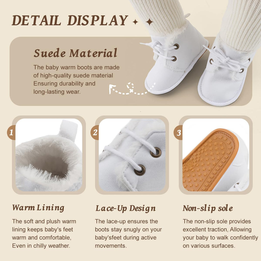 Zoolar Baby Unisex Warm Snow Boots Newborn Leather Fur Lace Up Ankle Anti-Slip Rubber Texture Sole Toddler Prewalker Winter Crib Shoes
