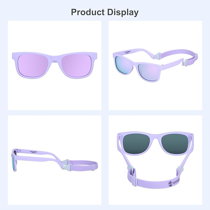 COCOSAND Flexible Baby Sunglasses with Strap Polarized UV Protection for Toddler Infant Newborn Boy Girl Age 0-24 Months