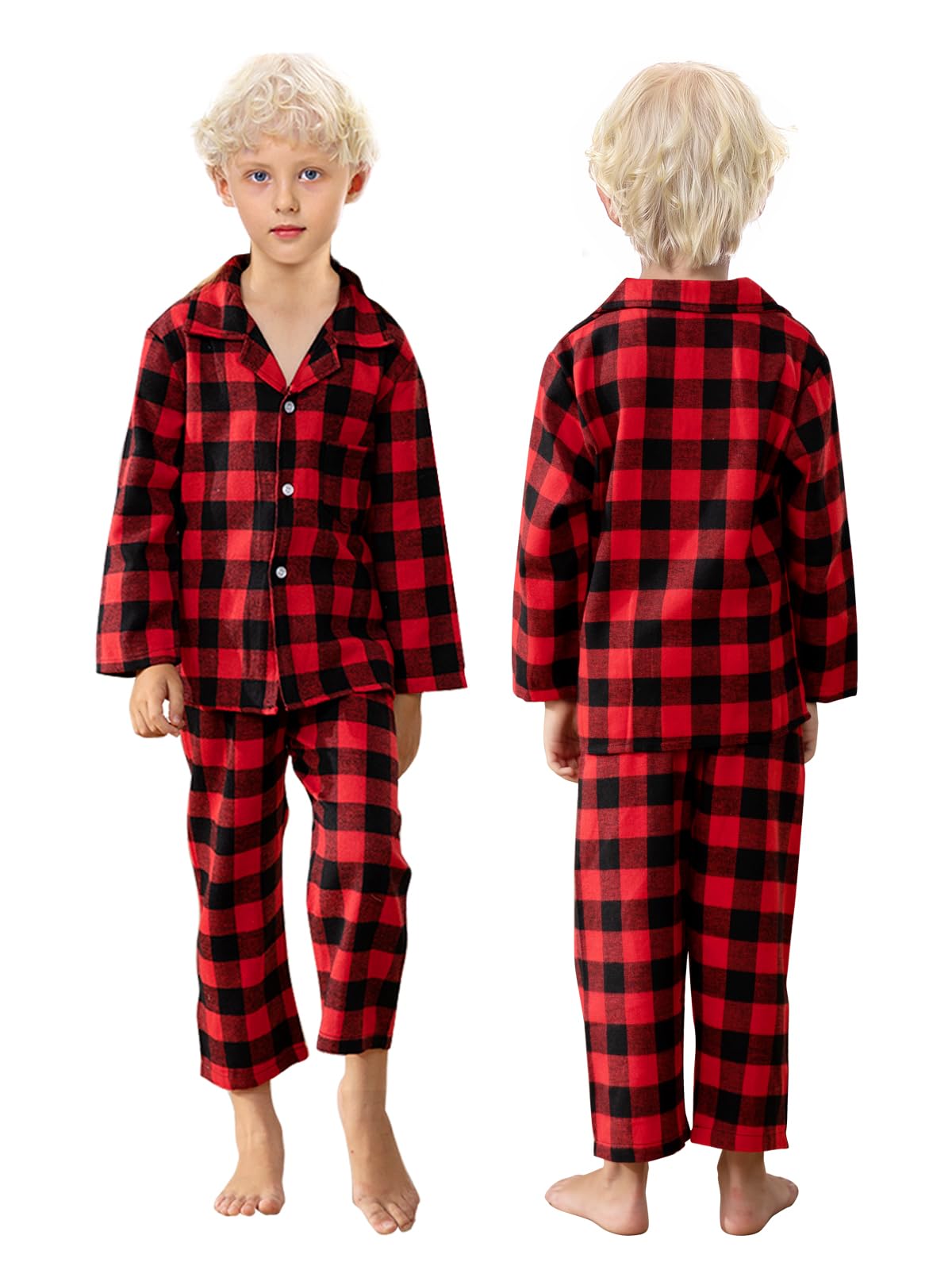Schbbbta Pajamas for Womens, Family Flannel Red Plaid Pajamas Cotton 2-Piece Button Down Sleepwear Pjs Sets, Black Red, US M