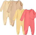 Aablexema Baby Footed Pajamas with Mitten Cuffs Zipper 4-Pack Infant Newborn Cotton Long Sleeve Outfit