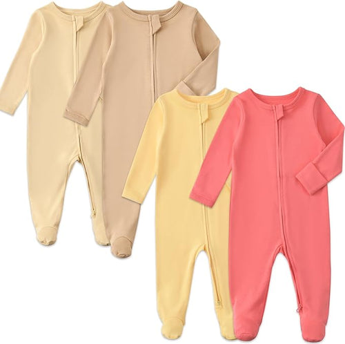 Aablexema Baby Footed Sleepers Double Zipper Pjs(Green/Blue Set,Newborn)