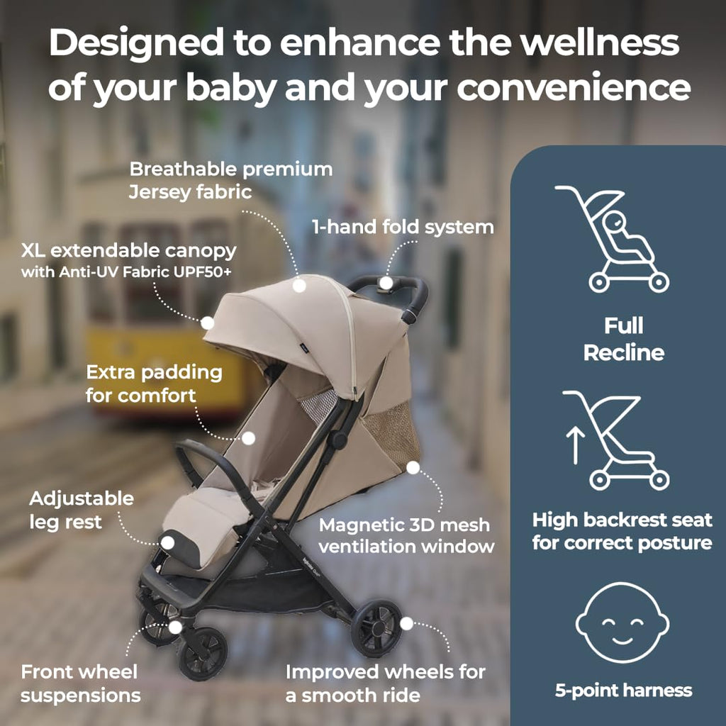 Inglesina Quid³ Stroller, Astral Blue - Compact Reclining Travel Stroller for Baby & Toddler 0-55 lbs, One Hand fold, Airplane Overhead, Lightweight, Foldable, XL UPF 50+ Canopy