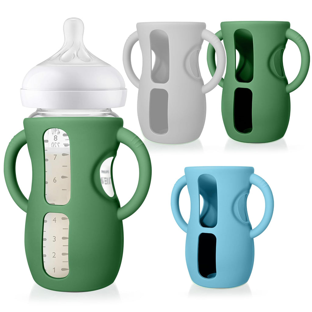 Juome Silicone Sleeves with Handles for Avent Natural Glass Baby Bottle 8oz