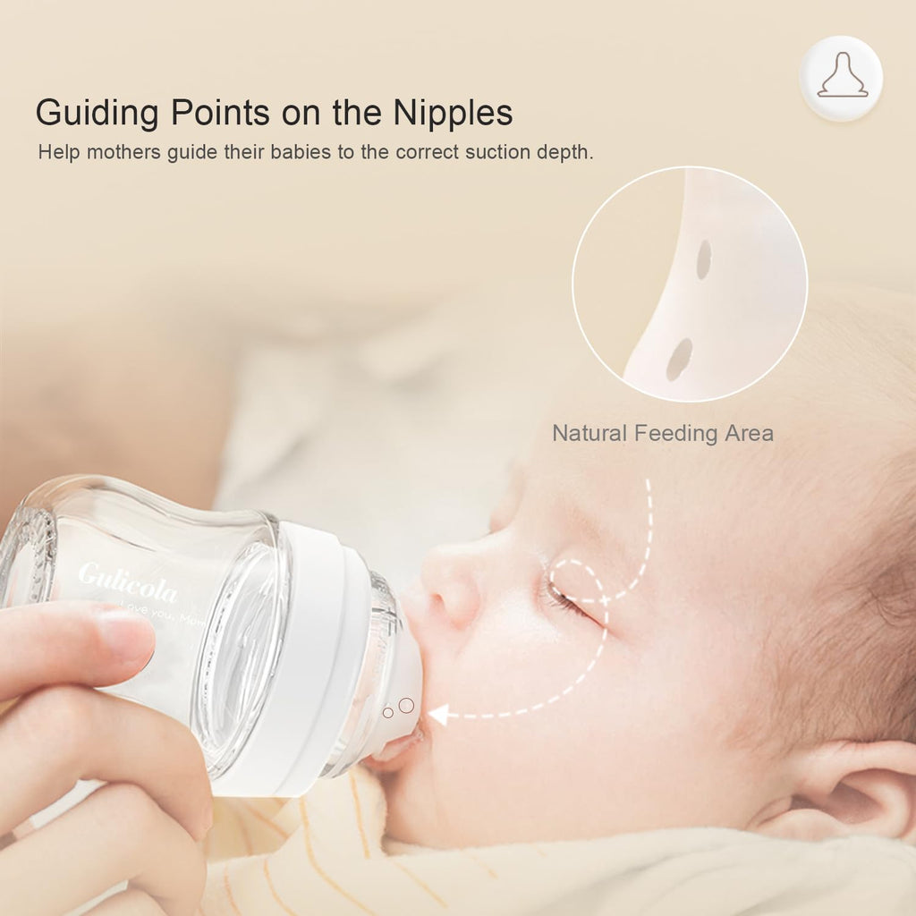Gulicola PP (NOT Glass) Baby Breastfeeding Bottles, Medium Flow Nipples (M), 3 Months +, Wide Neck, White, 8 oz - 4 Pack