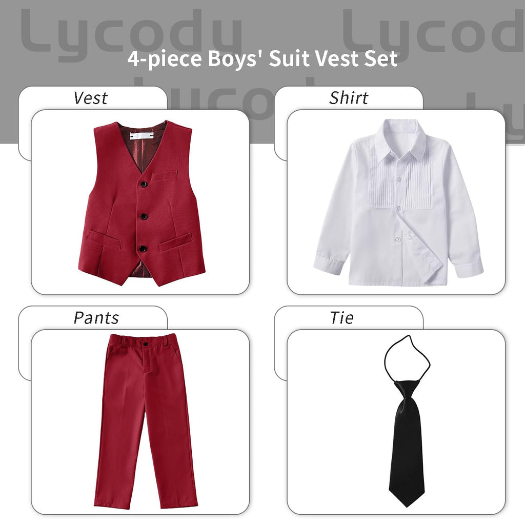 Lycody Boys Suit Vest Set Formal Dress Suits Wedding Outfit, Burgundy, 3T