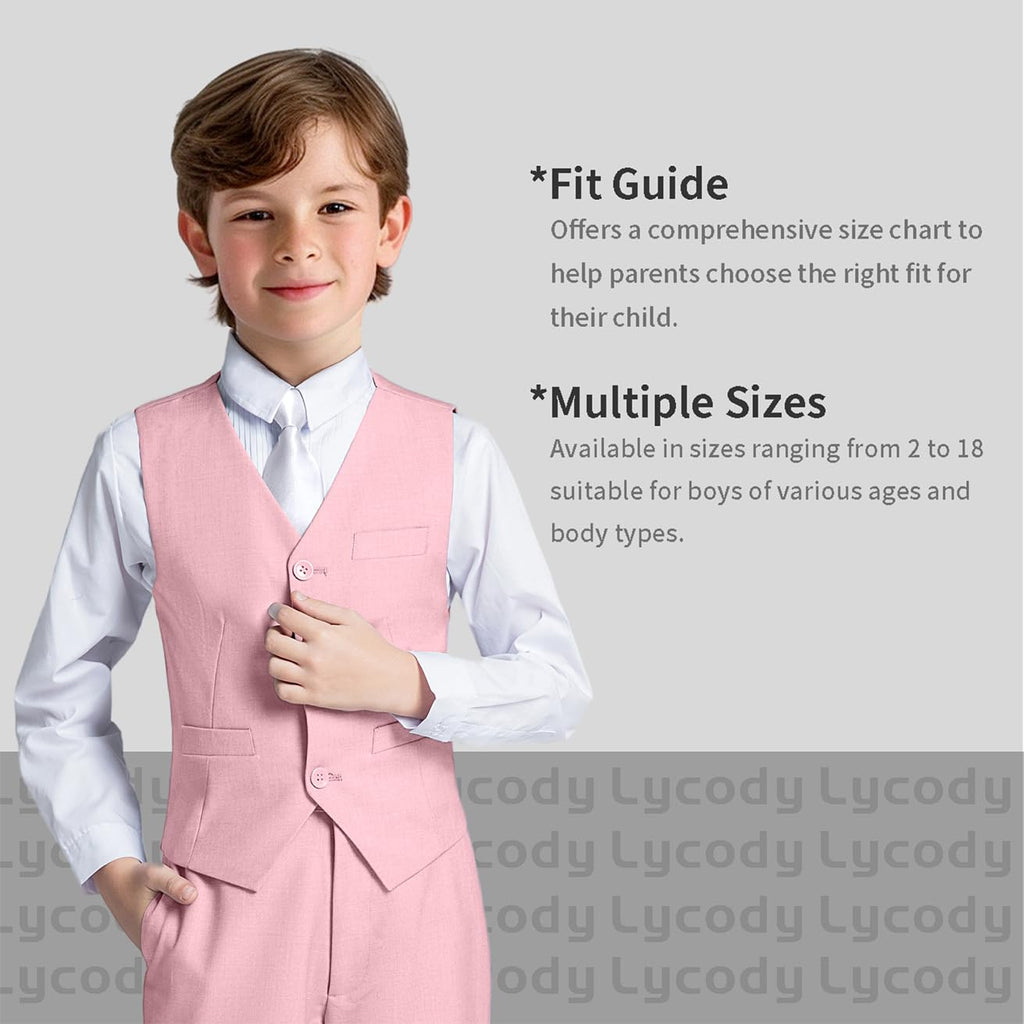 Lycody Boys Suit Vest Set Formal Dress Suits Wedding Outfit, Pink, Size 16