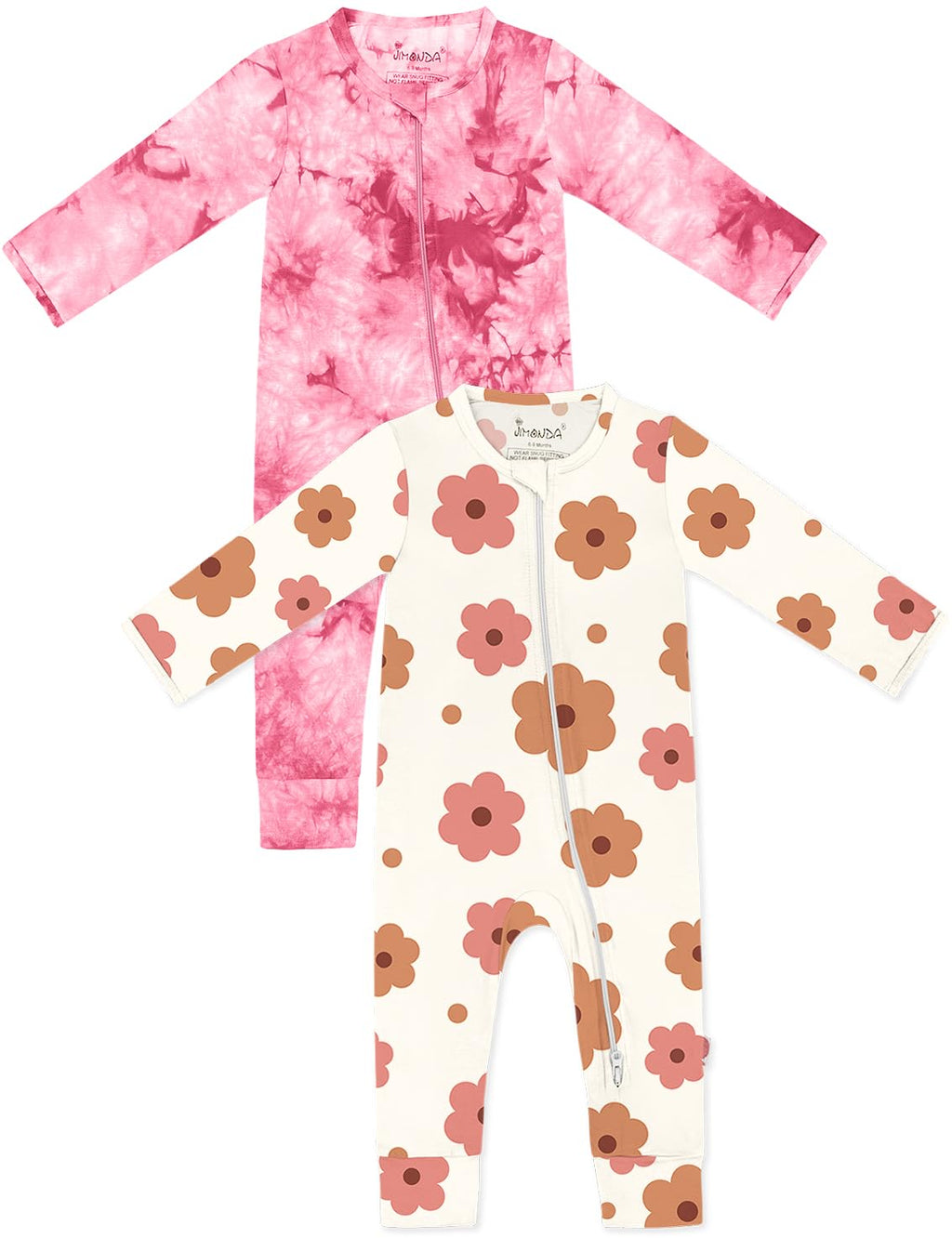 Jimonda Baby Girl Boys Bamboo Rayon Pajamas,Footless Pjs(Flower&Pink,3-6 M)