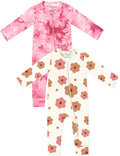 Jimonda Baby Girl Boys Bamboo Rayon Pajamas,Footless Pjs(Flower&Pink,0-3 M)