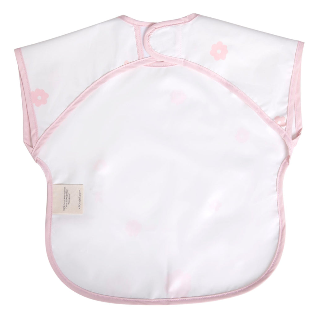 Ali+Oli Smock Bib for Baby (1-pc) Short Sleeve (Pink Flowers) BPA-Free Oeko-Tex Certified, Mess Proof Baby Bib for Eating, Waterproof Baby Smock, Machine Washable, Toddlers Ages 6m+