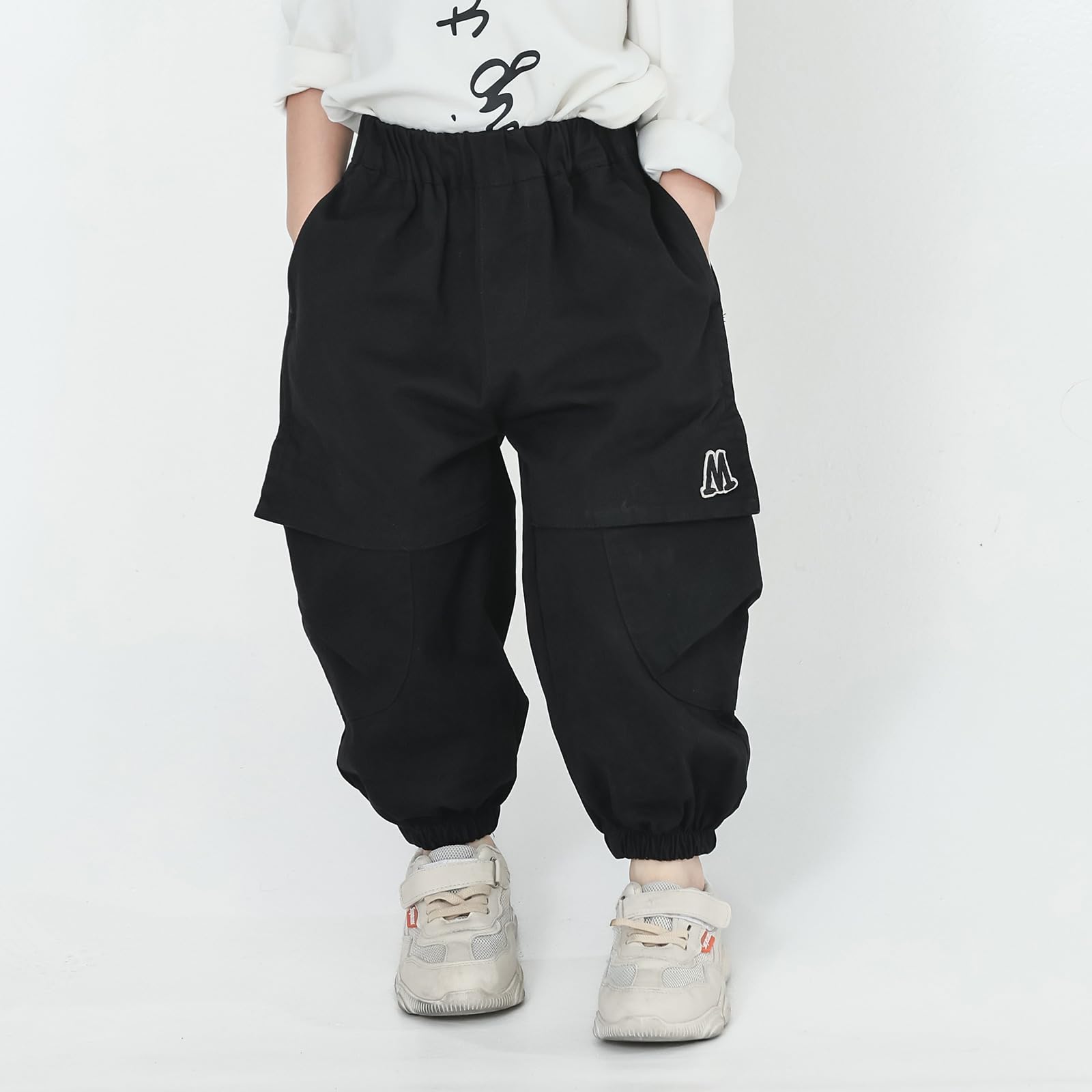 MINI PANDA Toddler Pants Boys& Girls, Relaxed Stretch Twill Toddler Casual Pants Black