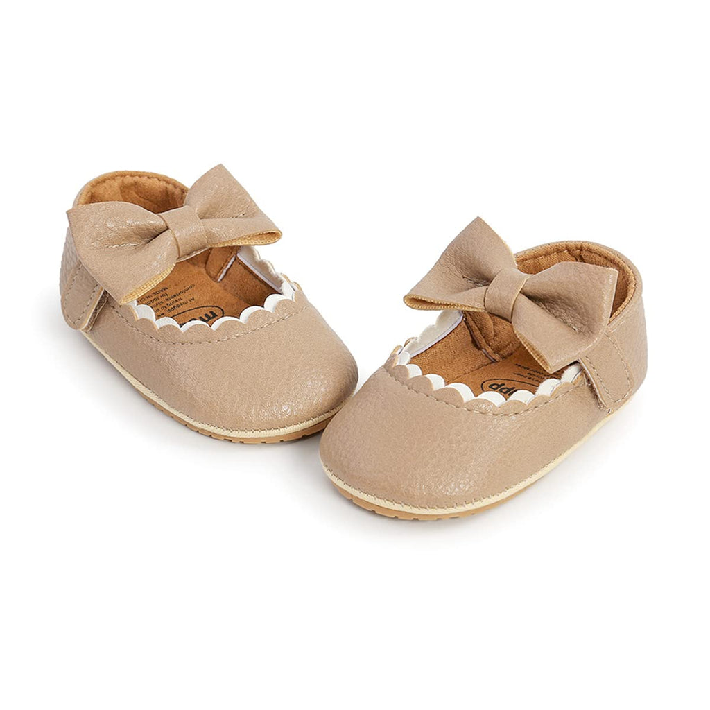 COSANKIM Baby Girls Mary Jane Flats Shoes Anti-Slip Rubber Sole Infant Toddler Princess Wedding Dress Shoes（3-6 Months Infant,K/Beige）
