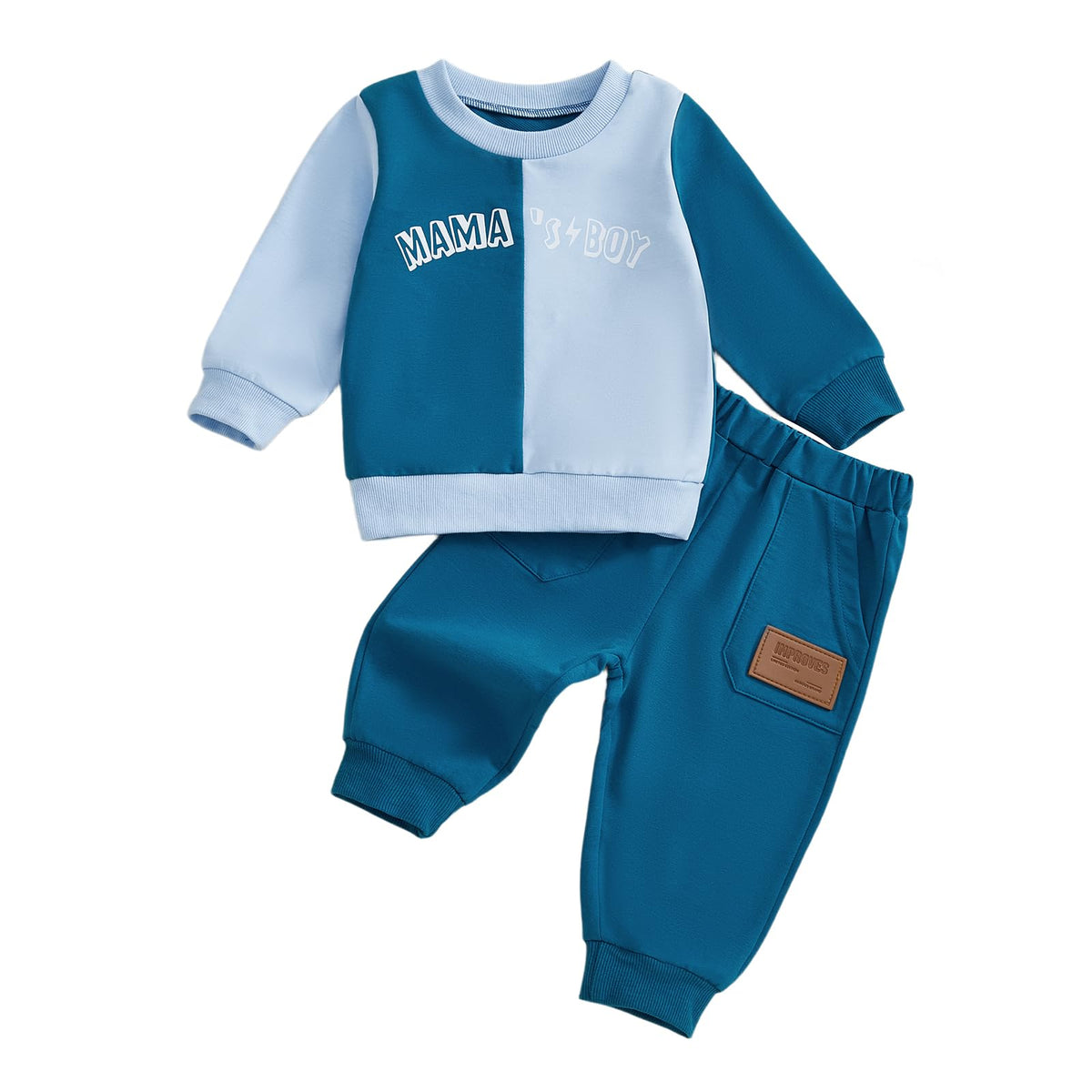 Kupretty Toddler Baby Boy Color Block Sweatshirt Pants Set